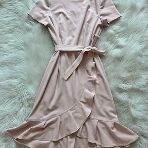 Calvin Klein Pink Asymmetrical Ruffled Wrap Dress